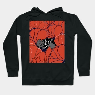 Sleeping cat in flowers field Hoodie